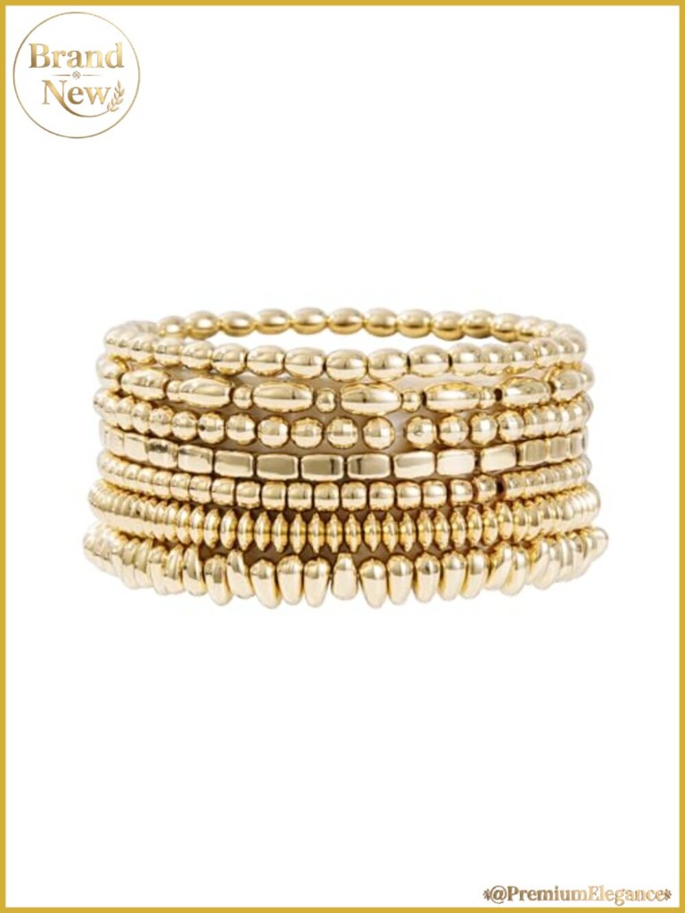 14K Gold Plated Beaded Stack Bracelets Set - Hypoallergenic Stretch